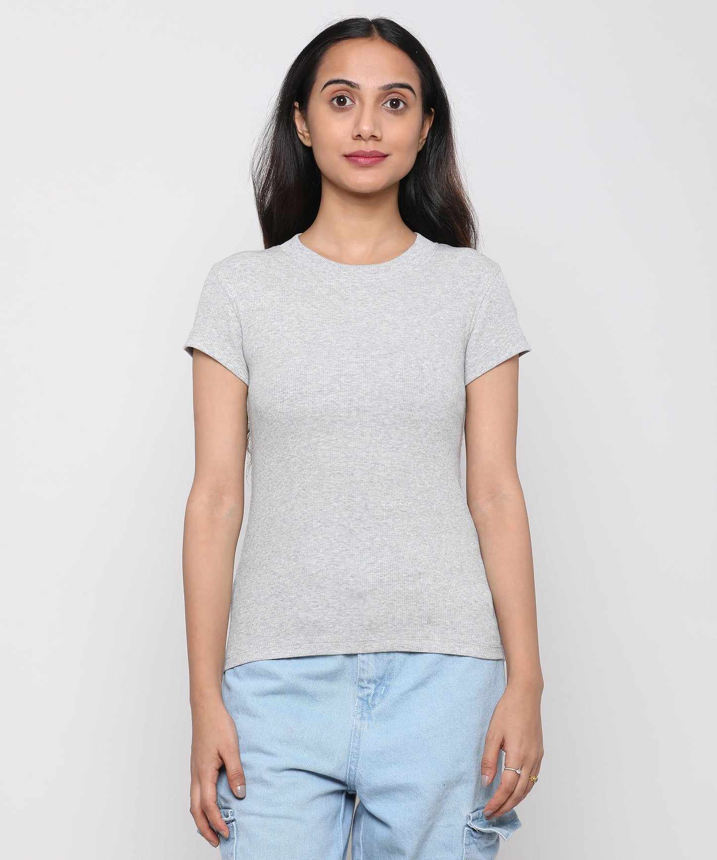 Womens Micro rib crew neck tee shirt