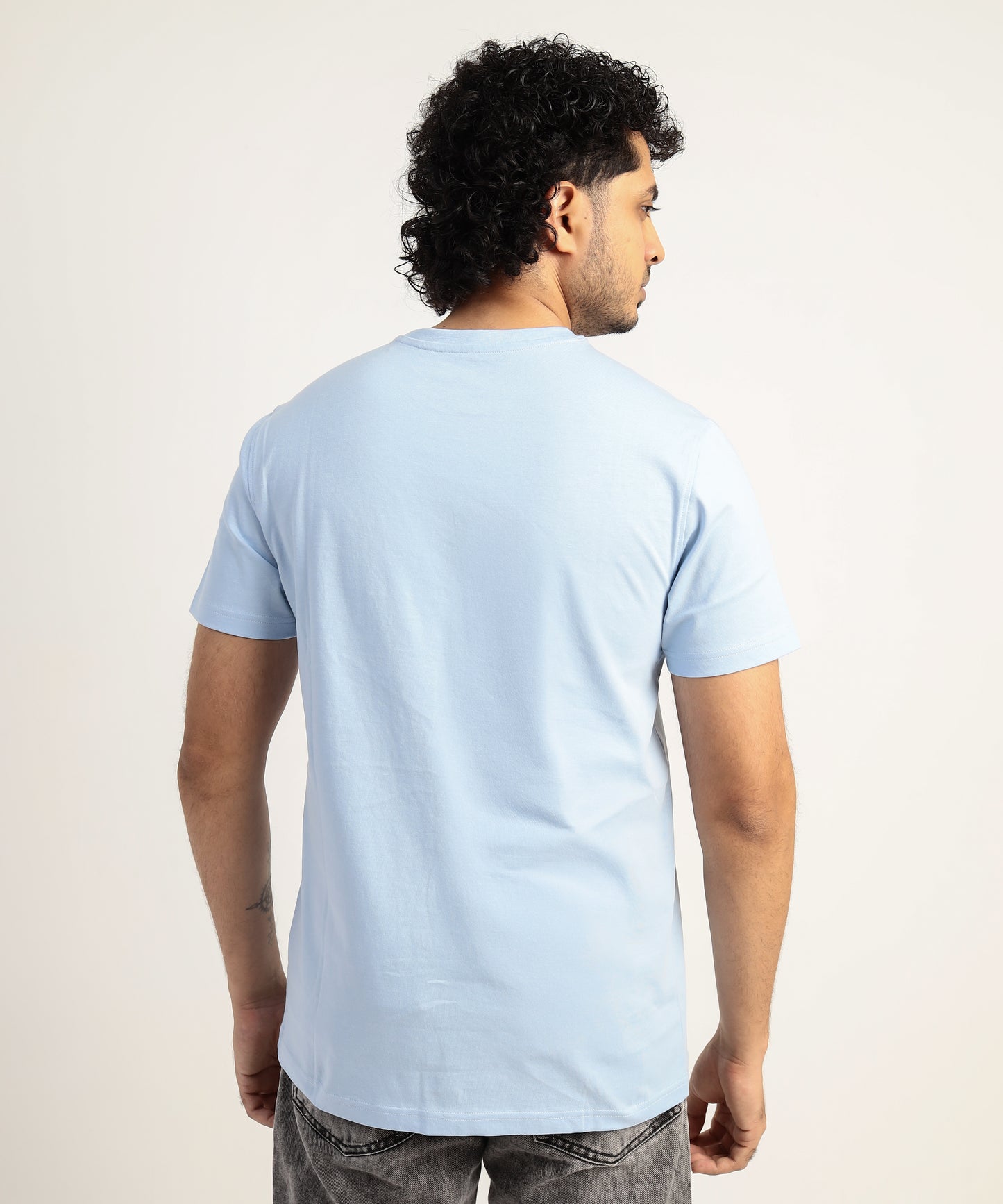 Crew Neck Short Sleeve Graphic T-shirt - Anchor Print - Light Sky Blue