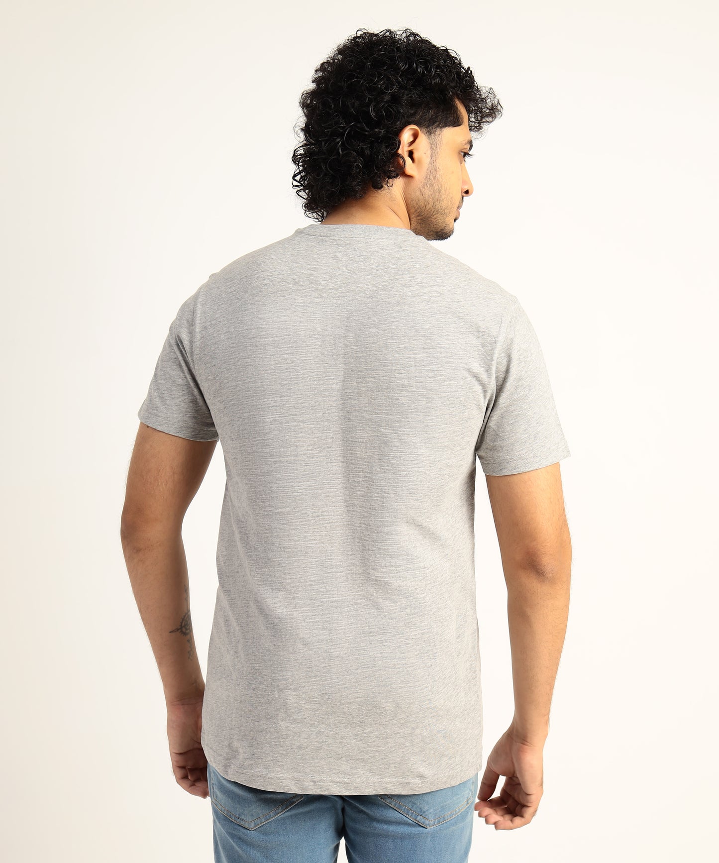 Crew Neck Short Sleeve Graphic T-shirt - City Print - Grey Heather