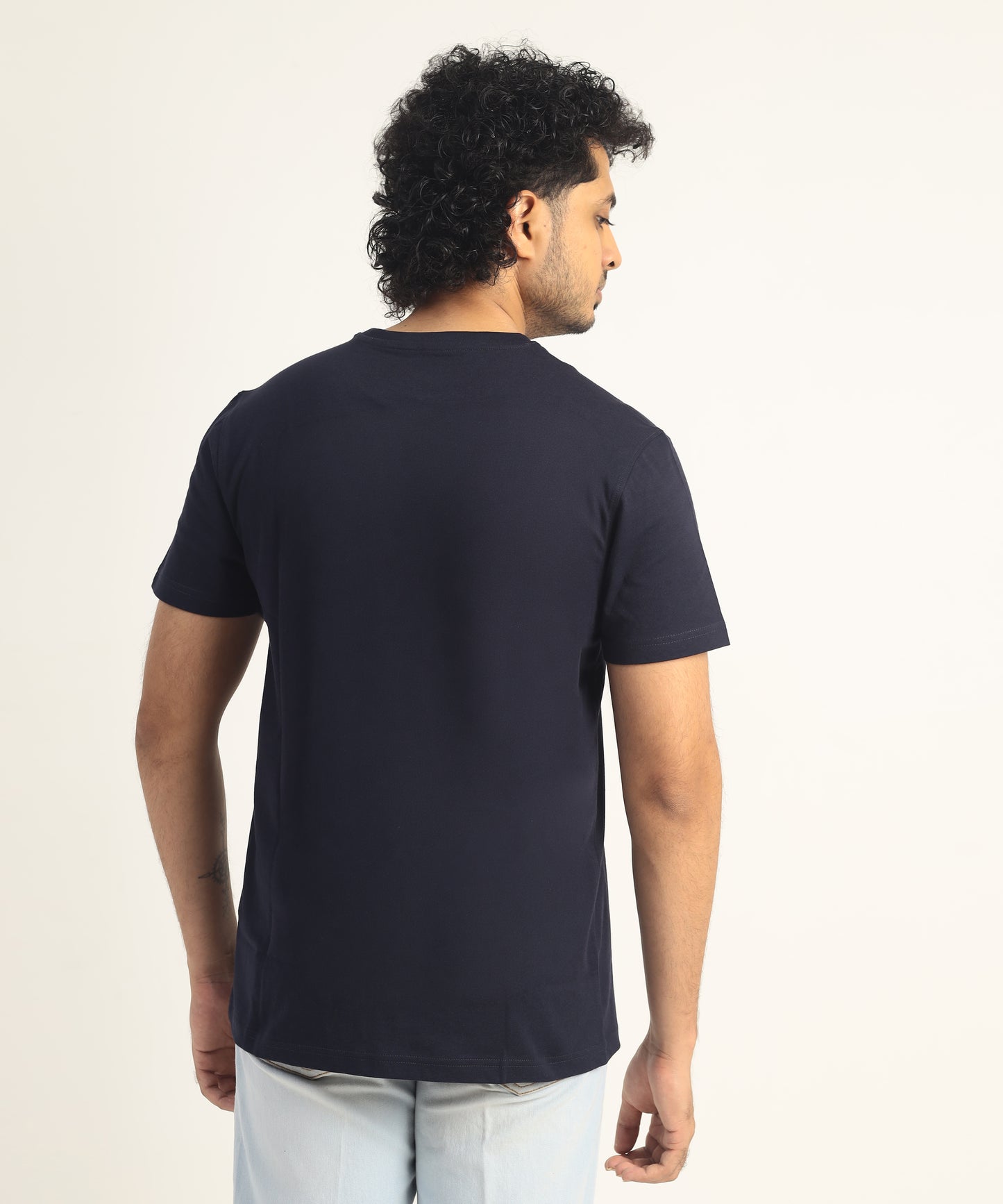 Crew Neck Short Sleeve Graphic T-shirt - Helmet Print - Navy