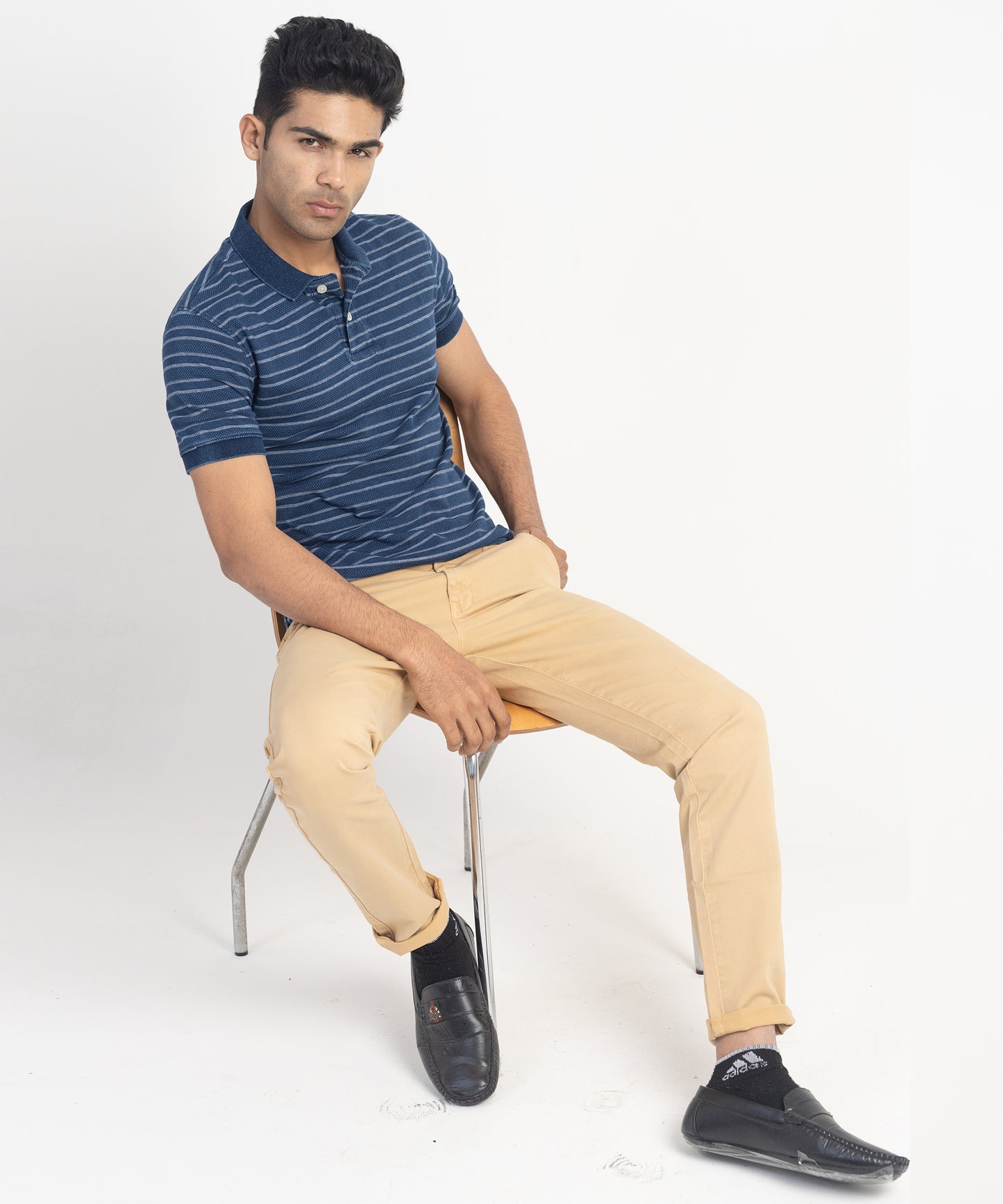 Men's Flat Knit Collar Denim Polo