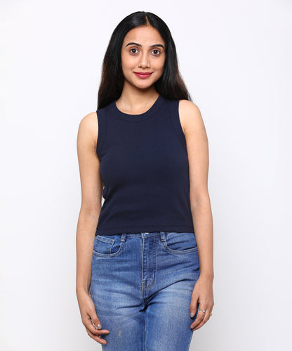 Womens Micro rib cropped cutaway tank top