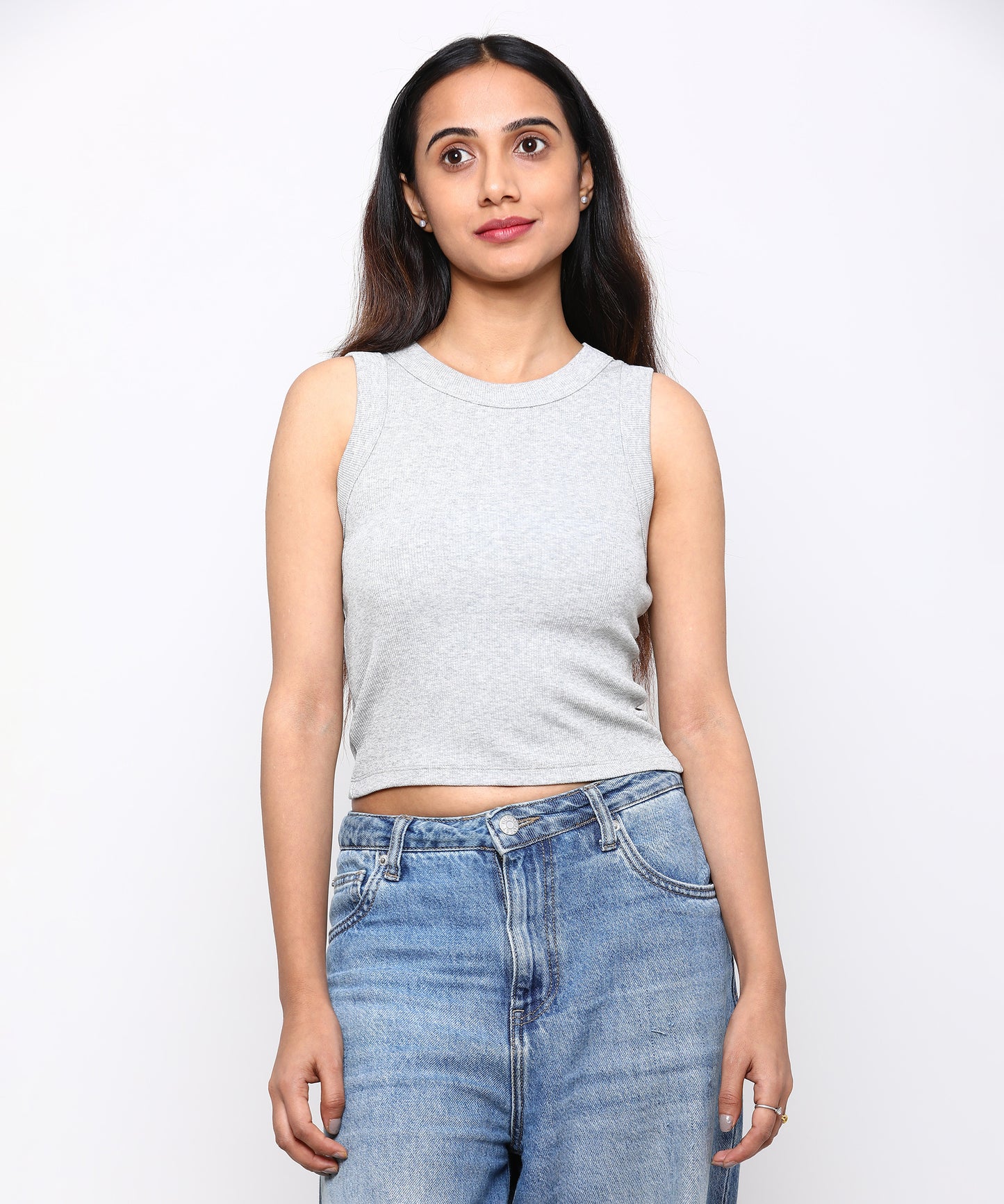 Womens Micro rib cropped cutaway tank top