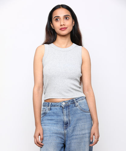 Womens Micro rib cropped cutaway tank top
