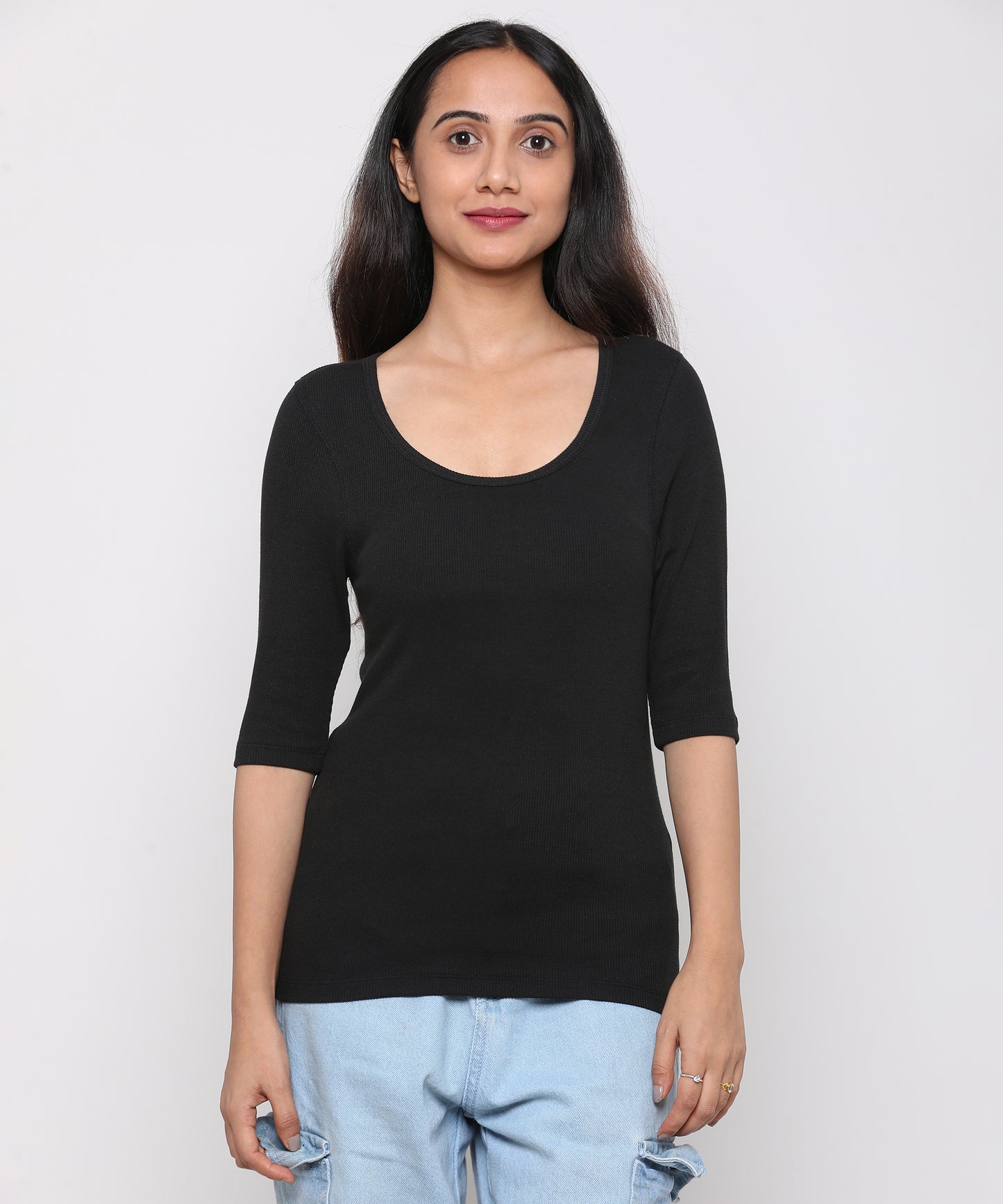 Womens Micro rib elbow sleeve Tee Shirt