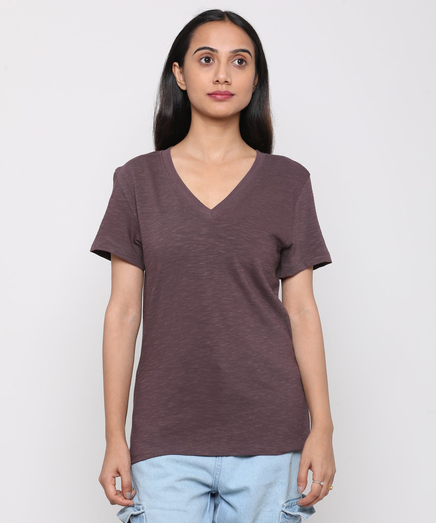 Womens Slub V Neck Tee Shirt