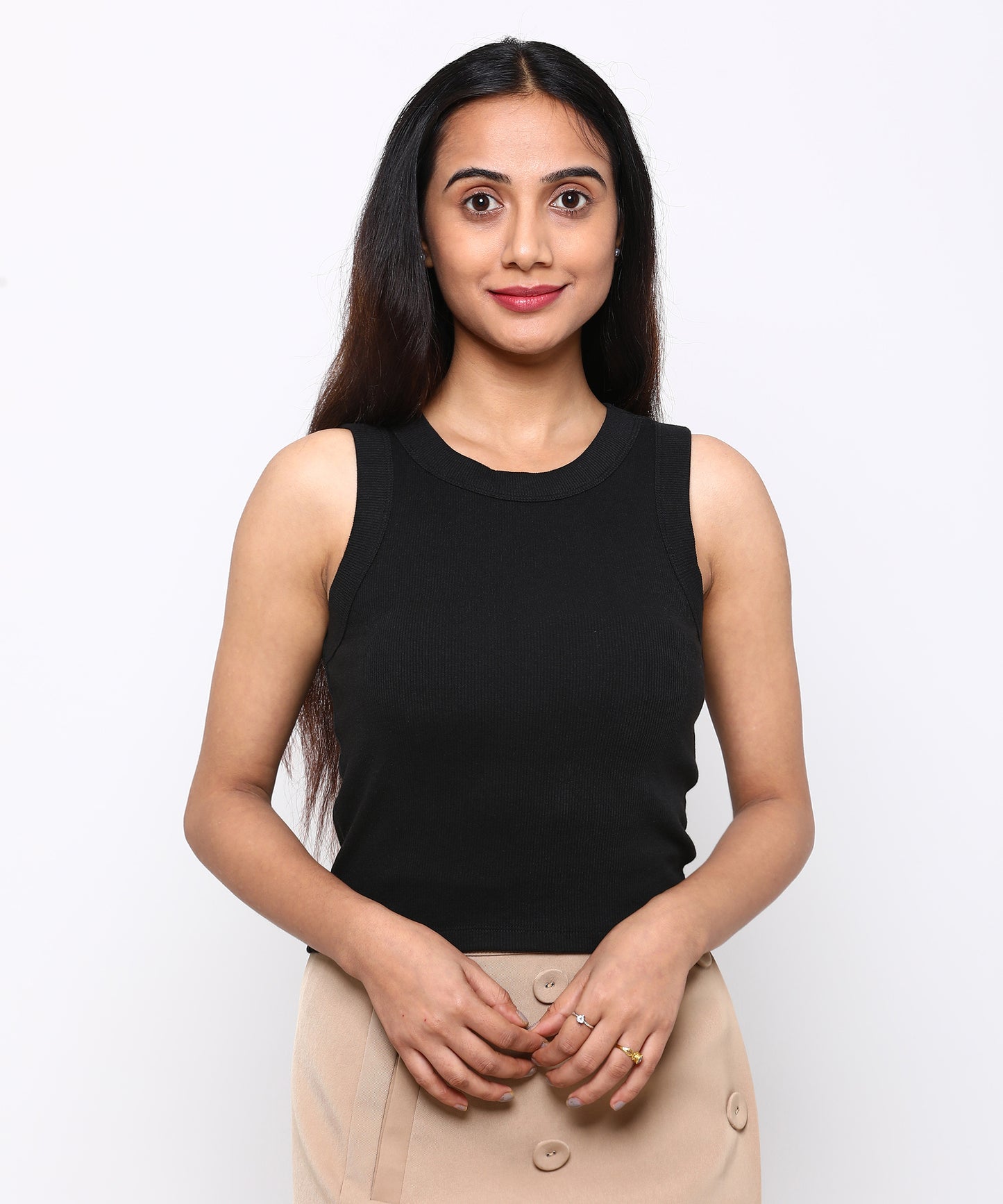 Womens Micro rib cropped cutaway tank top