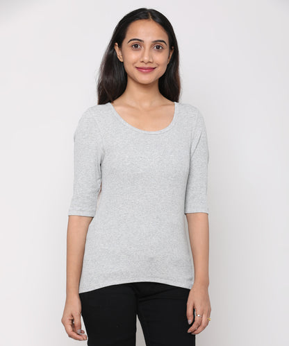 Womens Micro rib elbow sleeve Tee Shirt