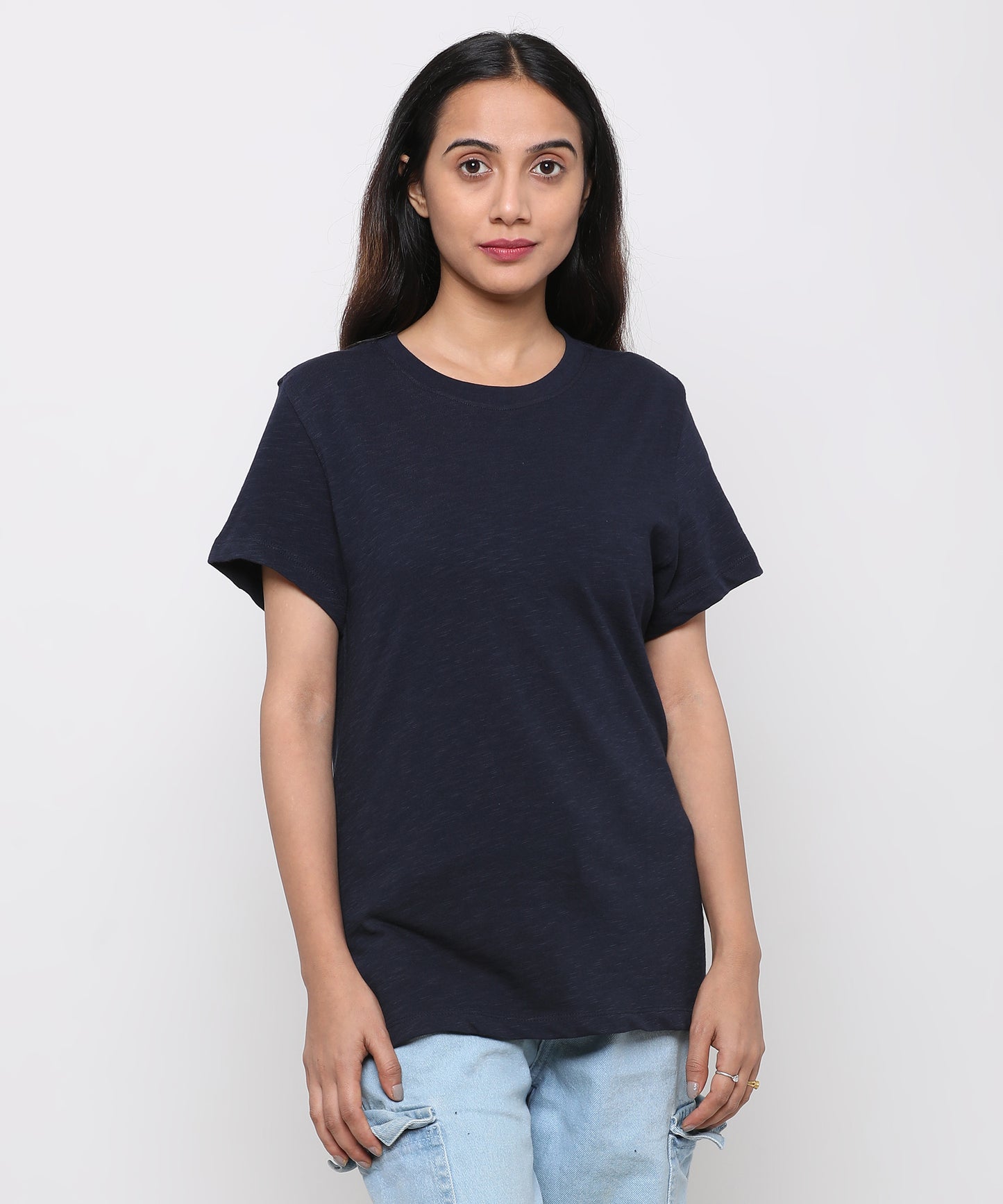 Womens Slub Crew Neck Short Sleeve Tee Shirt