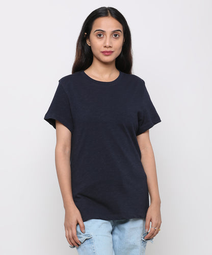 Womens Slub Crew Neck Short Sleeve Tee Shirt
