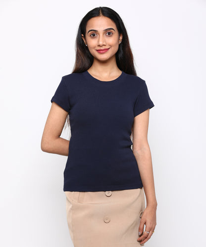 Womens Micro rib crew neck tee shirt