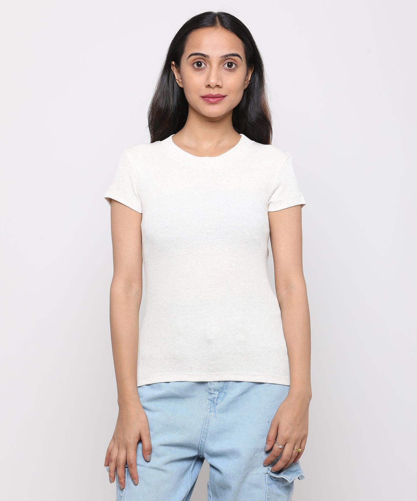 Womens Micro rib crew neck tee shirt