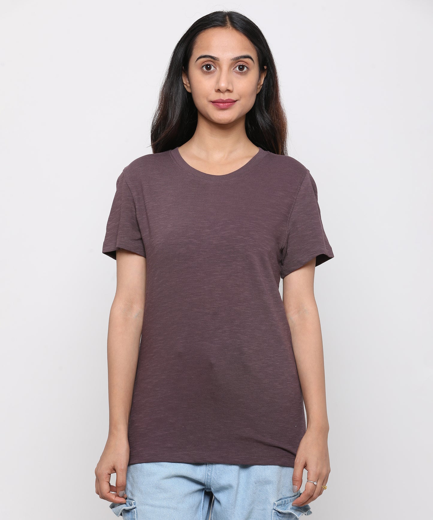 Womens Slub Crew Neck Short Sleeve Tee Shirt