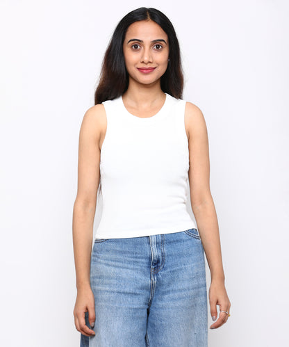Womens Micro rib cropped cutaway tank top