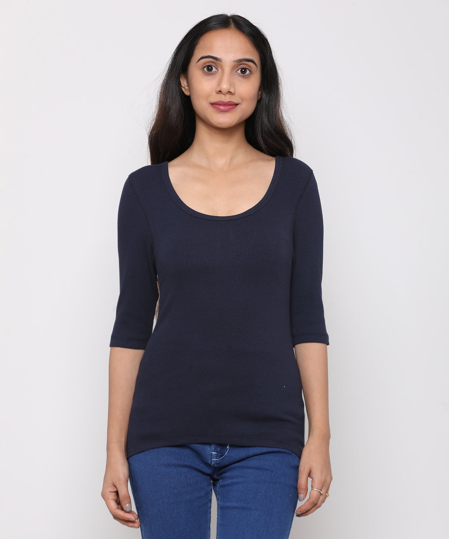 Womens Micro rib elbow sleeve Tee Shirt