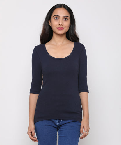 Womens Micro rib elbow sleeve Tee Shirt