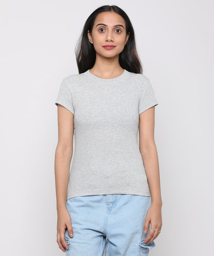 Womens Micro rib crew neck tee shirt