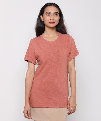 Womens Slub Crew Neck Short Sleeve Tee Shirt