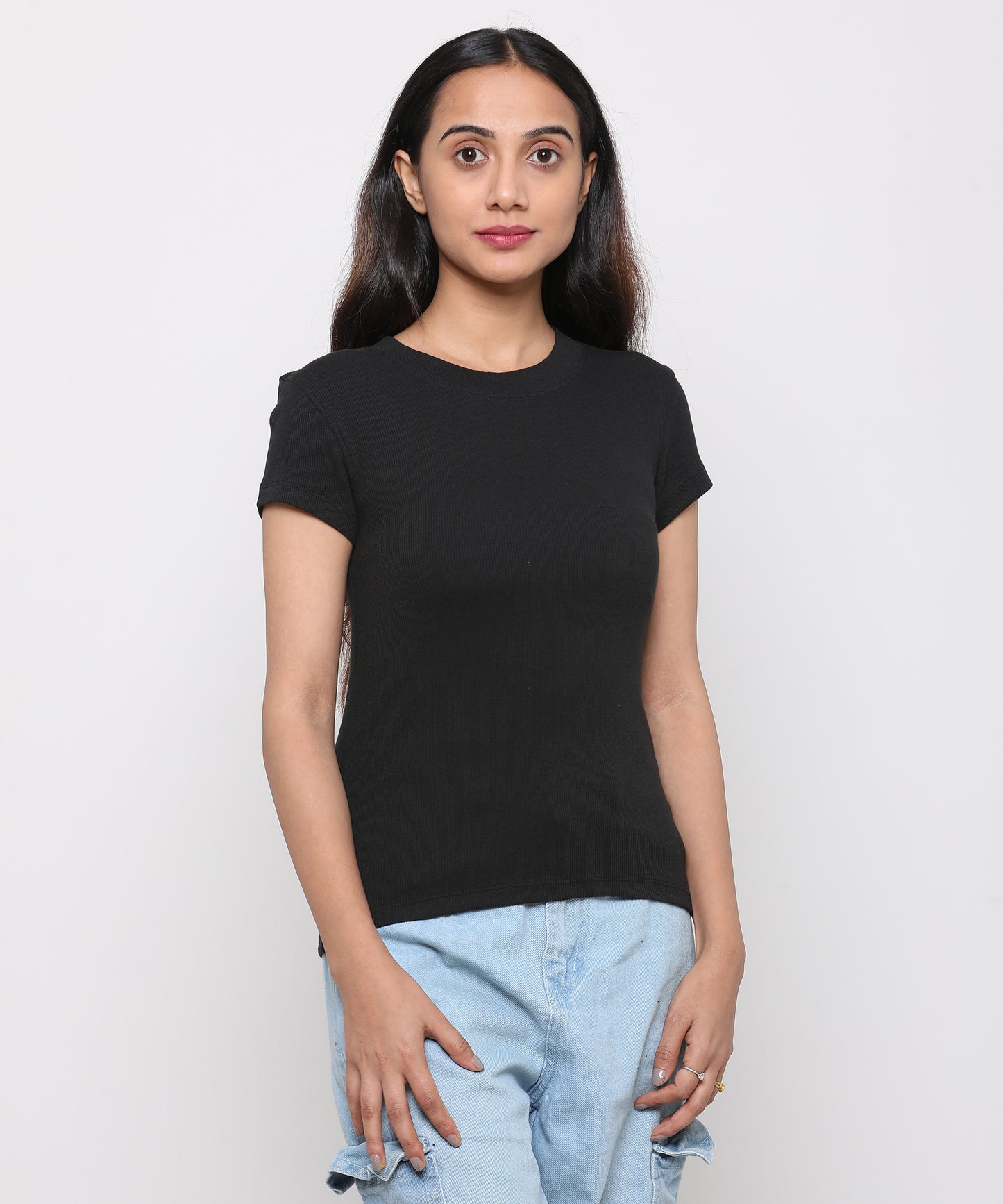 Womens Micro rib crew neck tee shirt