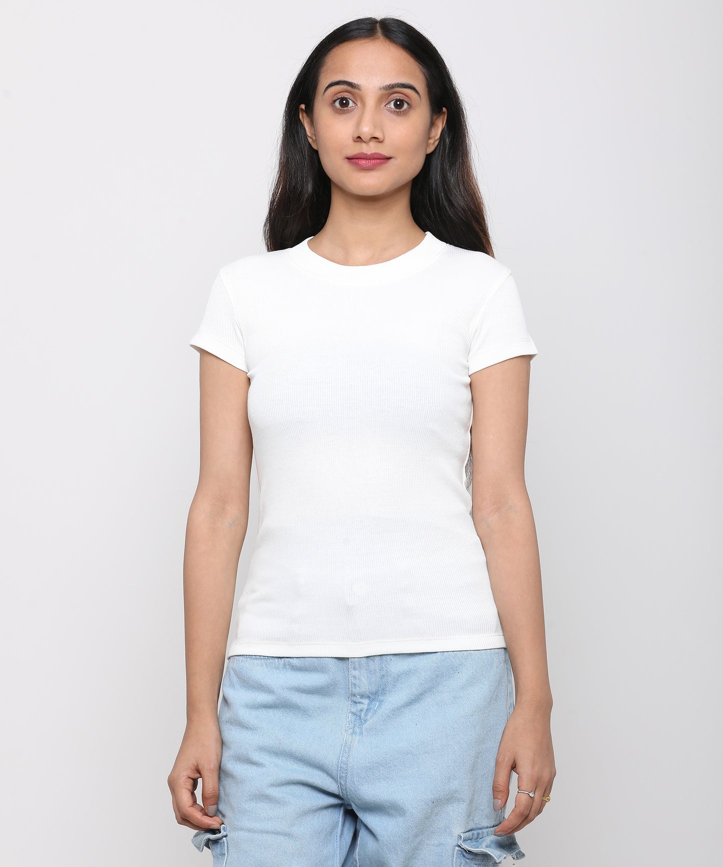 Womens Micro rib crew neck tee shirt