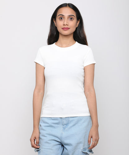 Womens Micro rib crew neck tee shirt