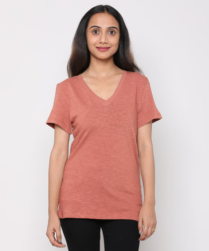 Womens Slub V Neck Tee Shirt