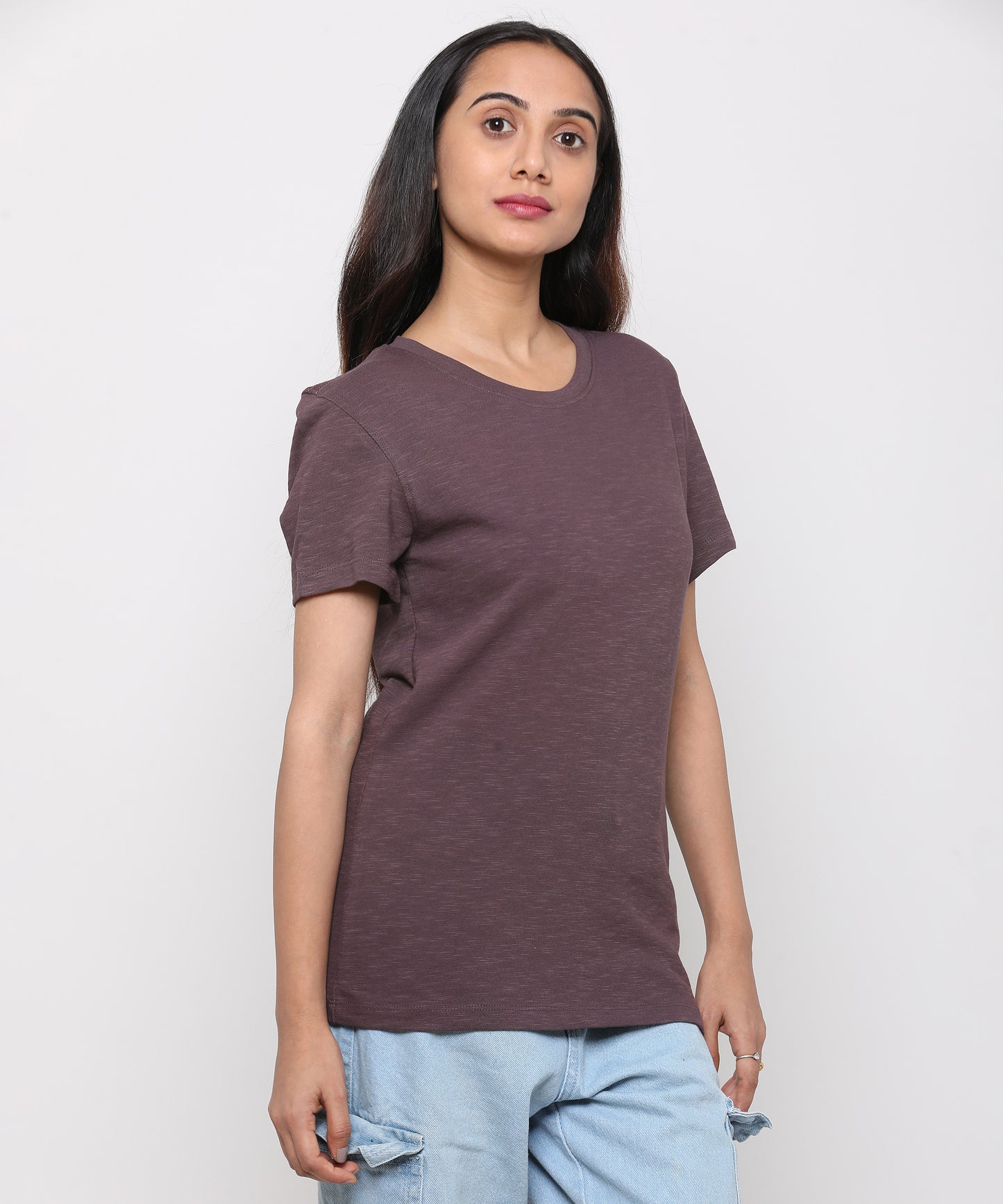 Womens Slub Crew Neck Short Sleeve Tee Shirt