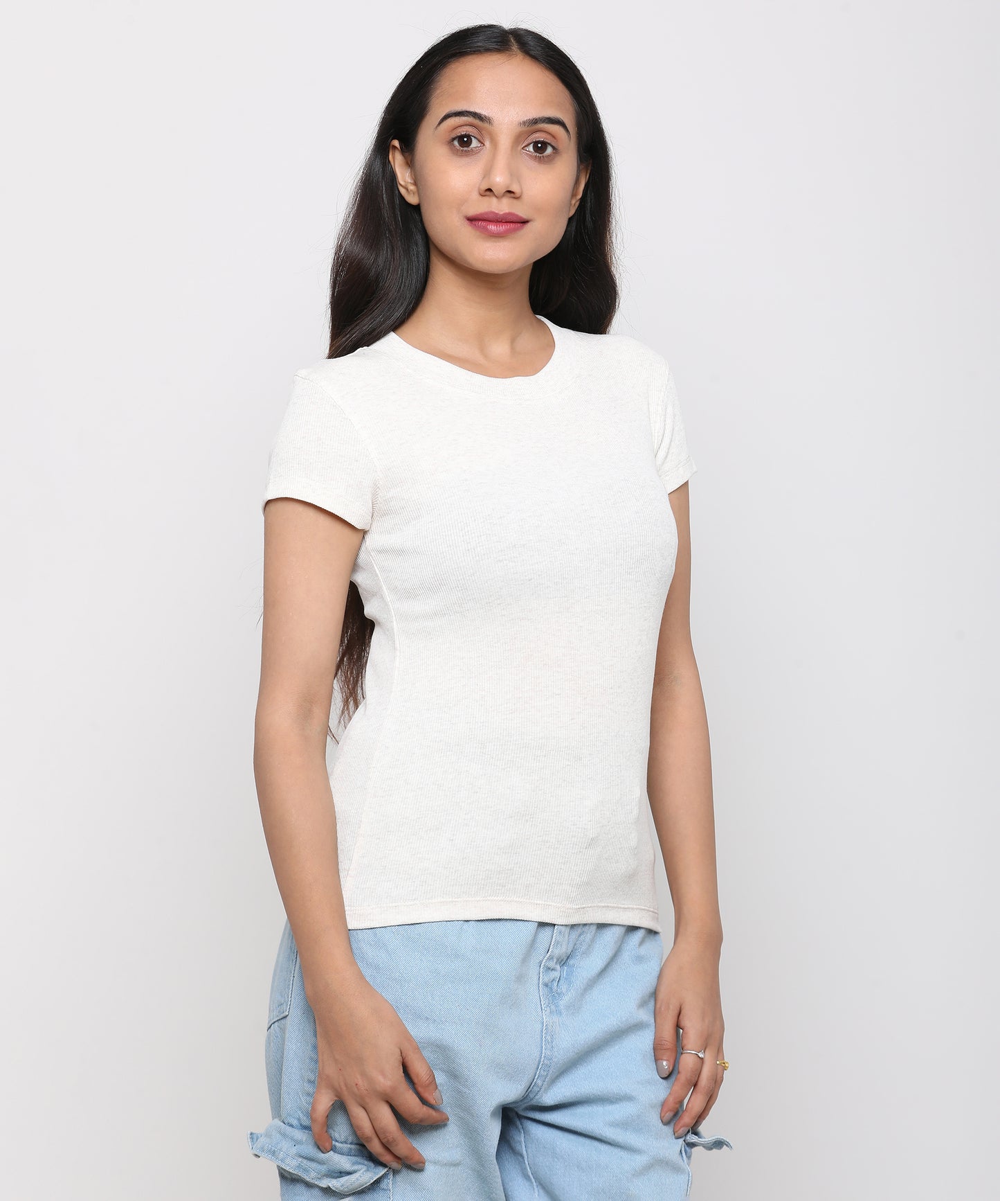 Womens Micro rib crew neck tee shirt