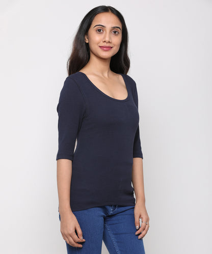 Womens Micro rib elbow sleeve Tee Shirt