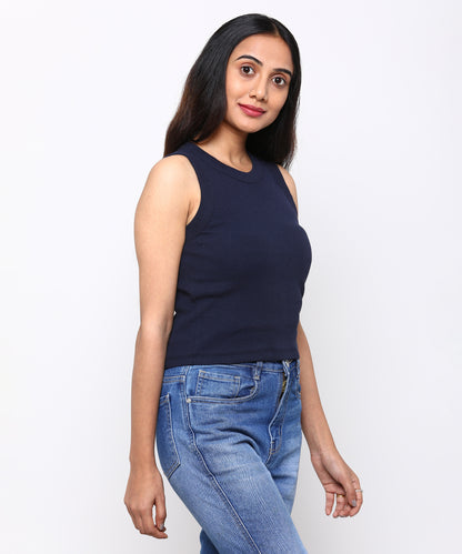 Womens Micro rib cropped cutaway tank top