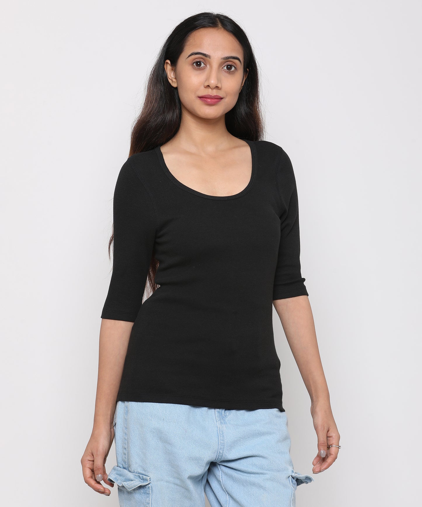 Womens Micro rib elbow sleeve Tee Shirt