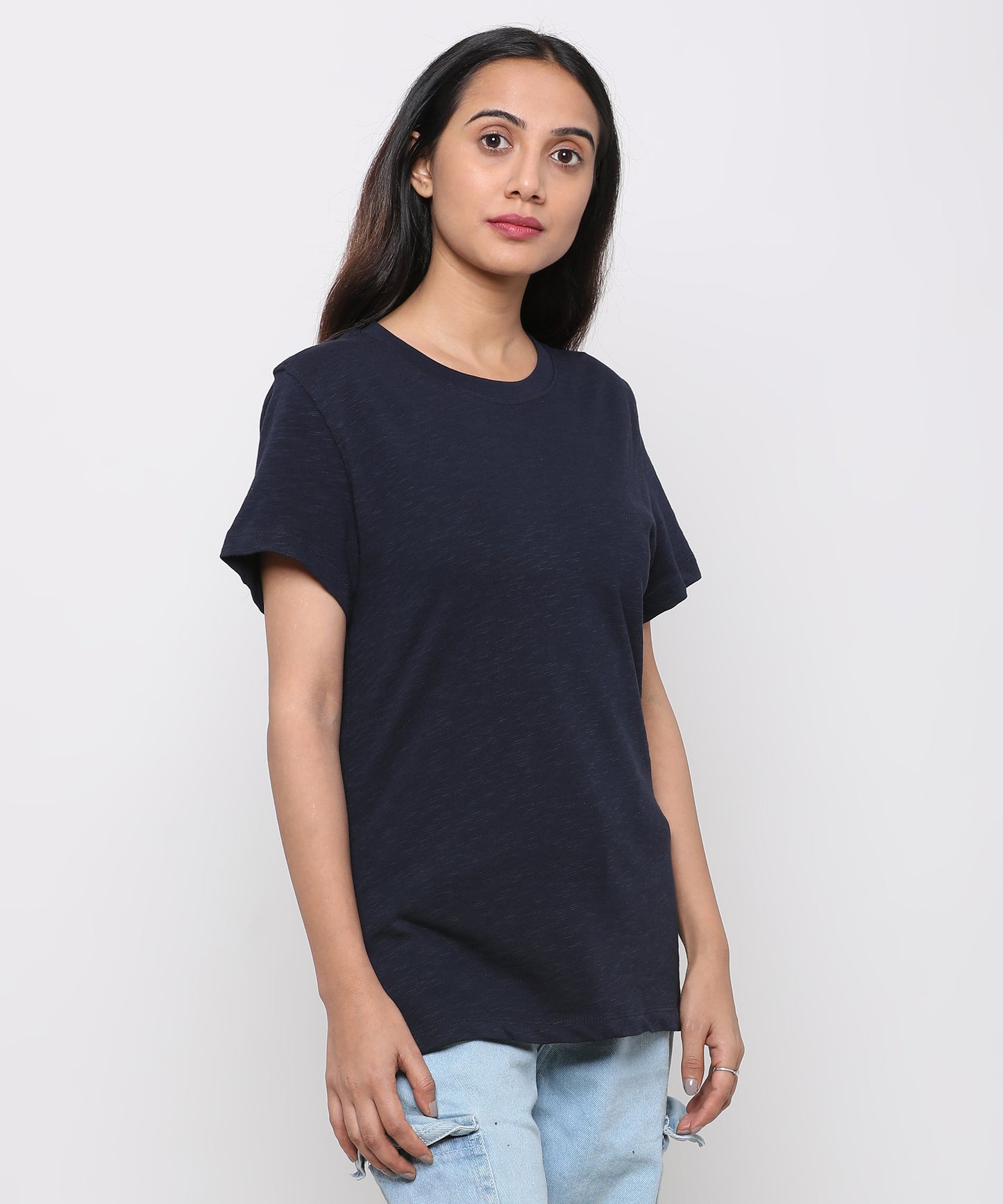 Womens Slub Crew Neck Short Sleeve Tee Shirt
