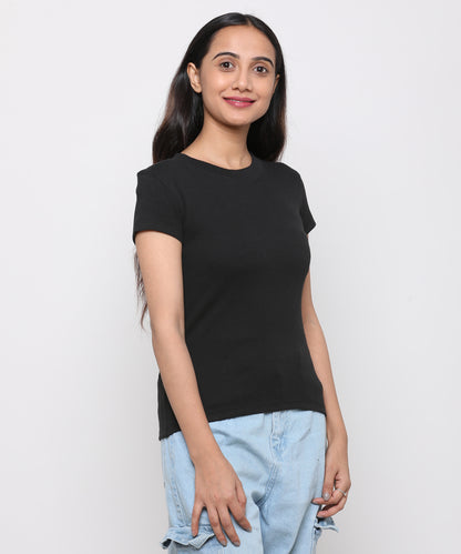 Womens Micro rib crew neck tee shirt