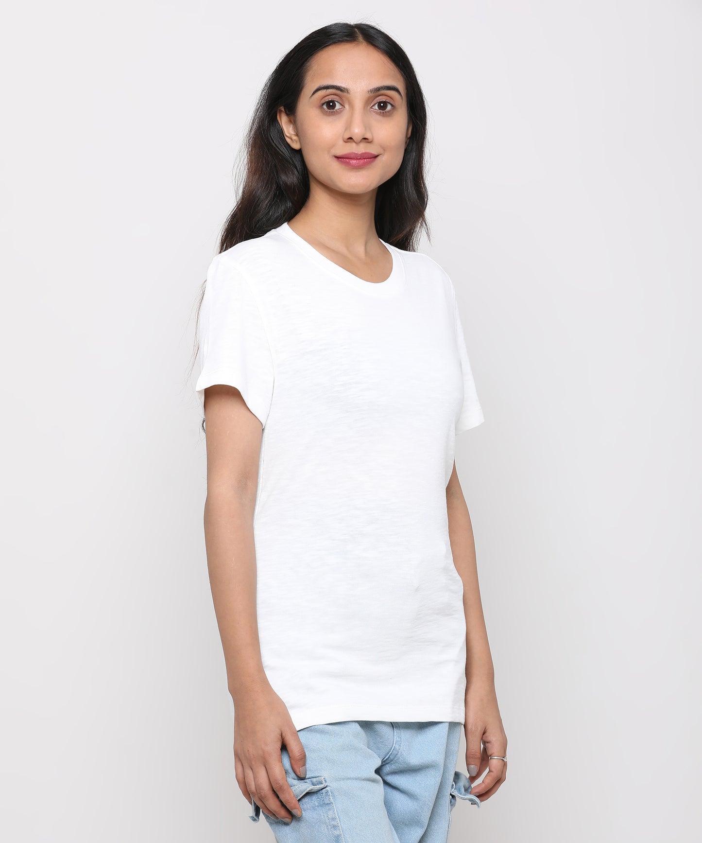 Womens Slub Crew Neck Short Sleeve Tee Shirt
