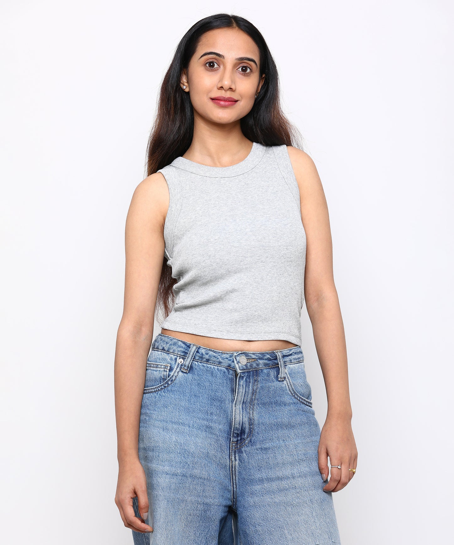 Womens Micro rib cropped cutaway tank top