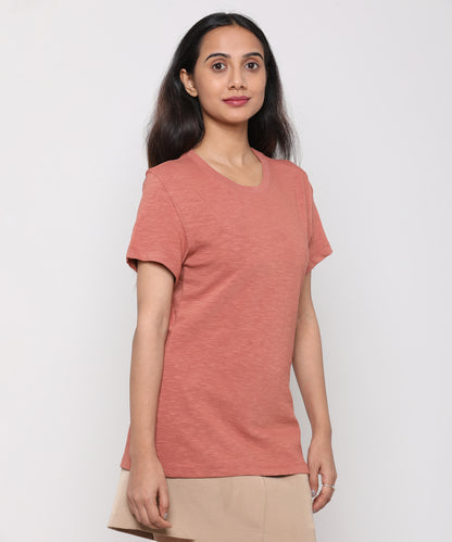 Womens Slub Crew Neck Short Sleeve Tee Shirt