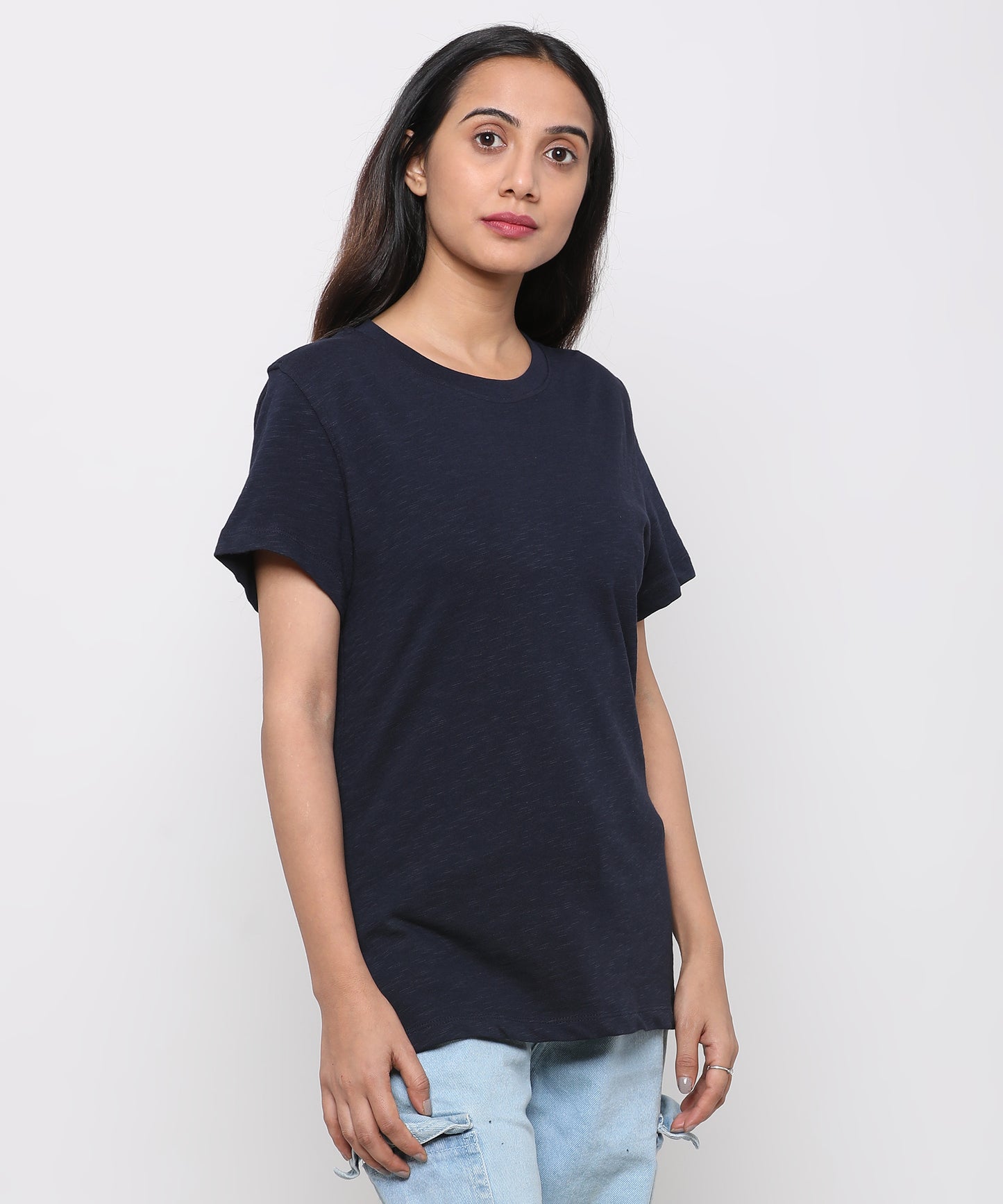Womens Slub Crew Neck Short Sleeve Tee Shirt