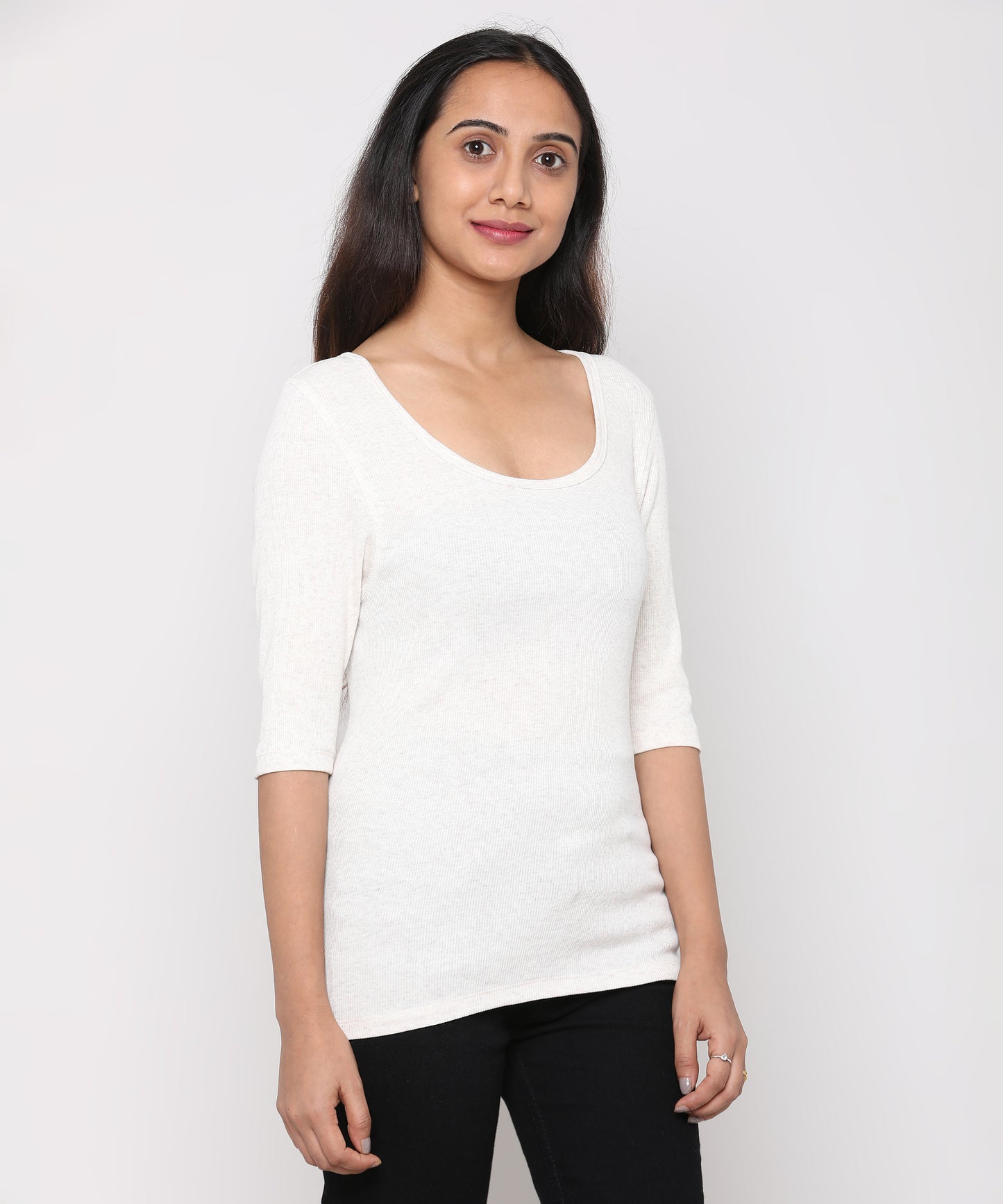 Womens Micro rib elbow sleeve Tee Shirt