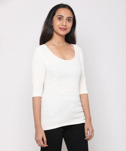 Womens Micro rib elbow sleeve Tee Shirt