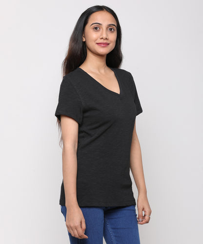Womens Slub V Neck Tee Shirt