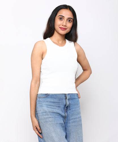 Womens Micro rib cropped cutaway tank top