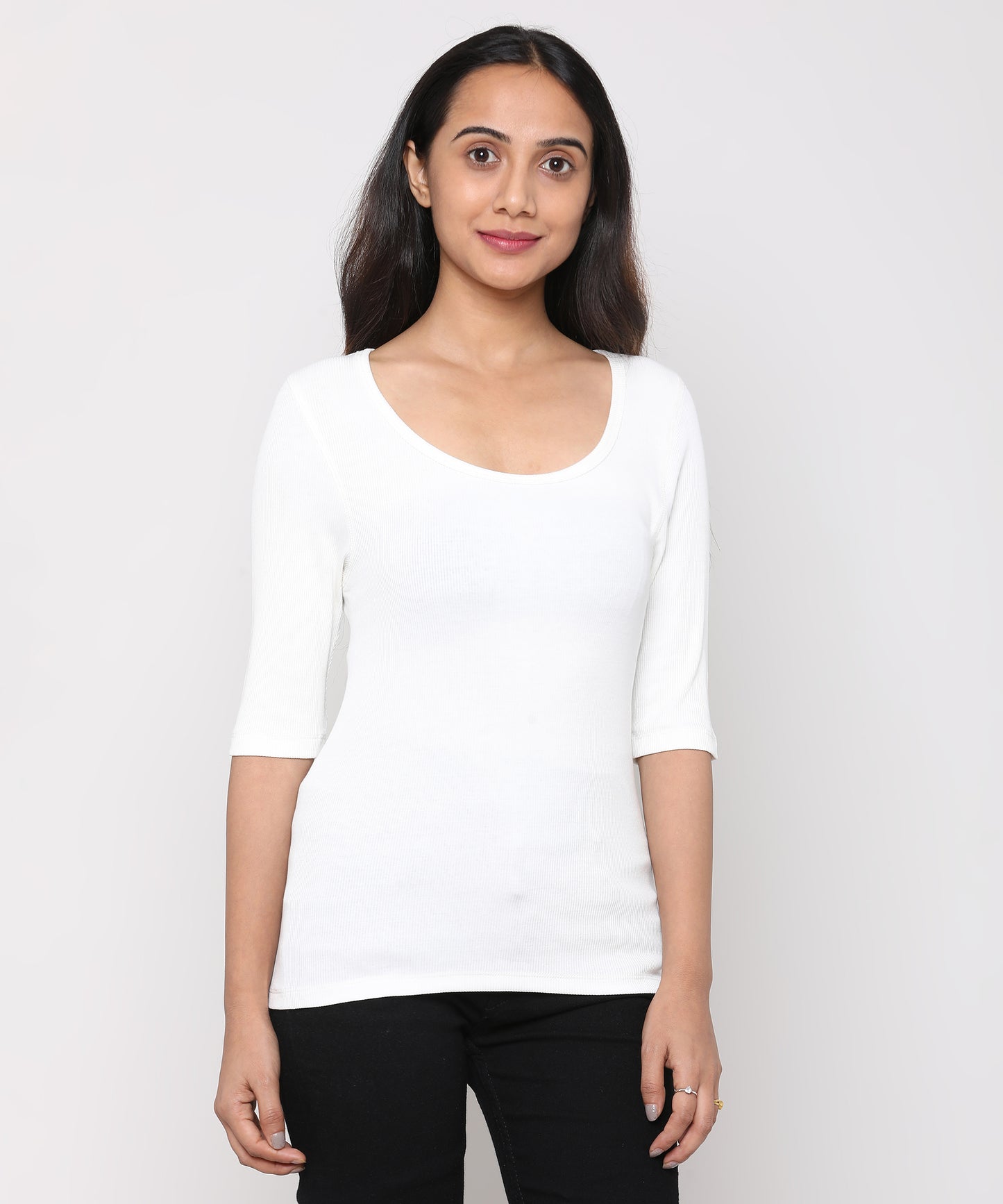 Womens Micro rib elbow sleeve Tee Shirt