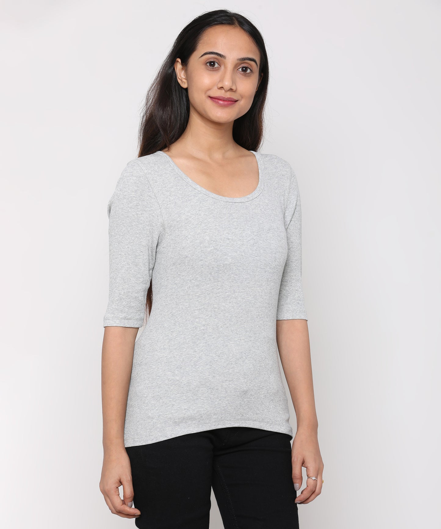 Womens Micro rib elbow sleeve Tee Shirt
