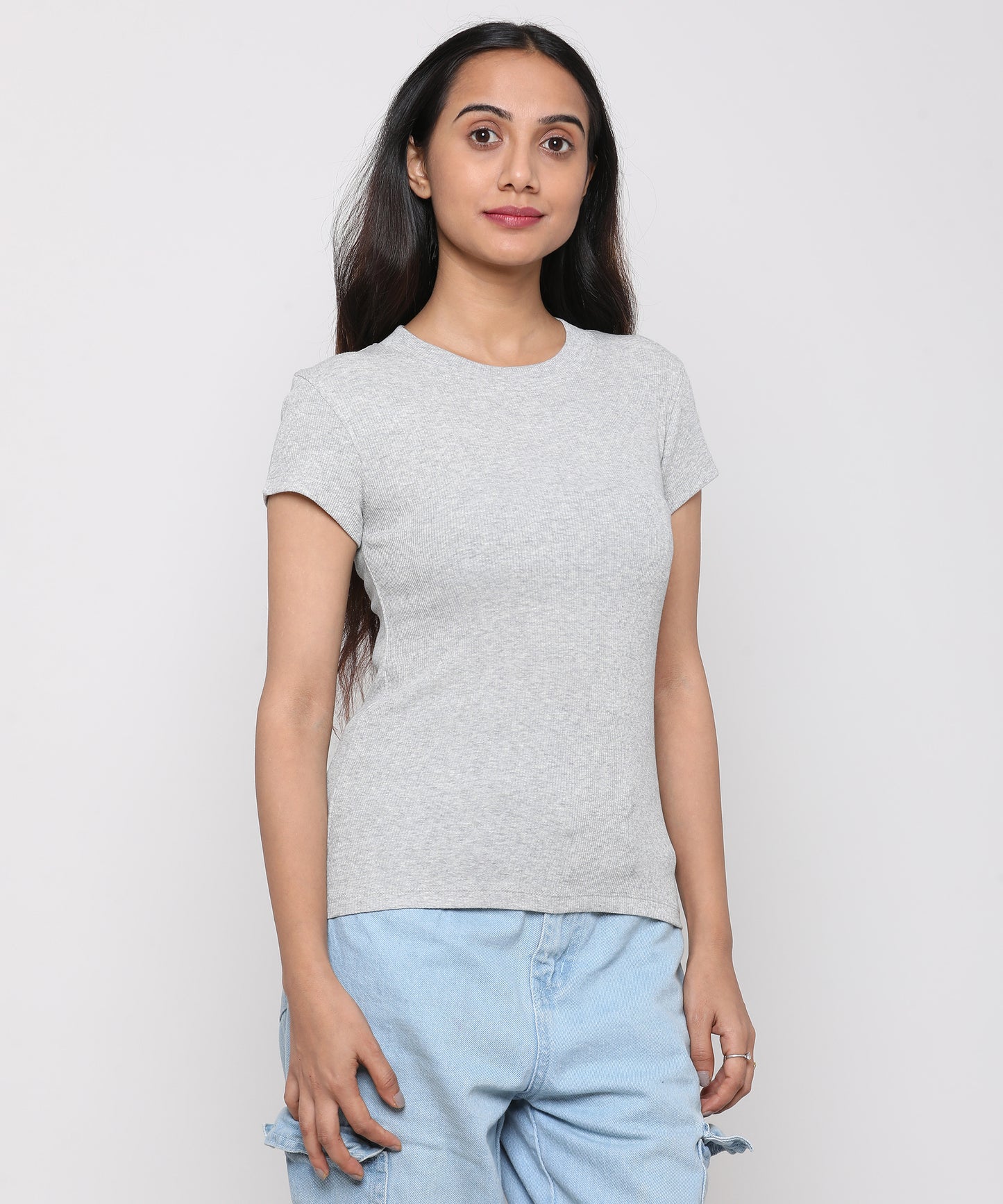 Womens Micro rib crew neck tee shirt