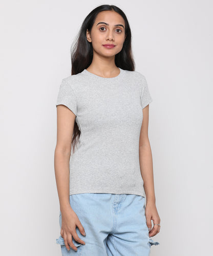Womens Micro rib crew neck tee shirt