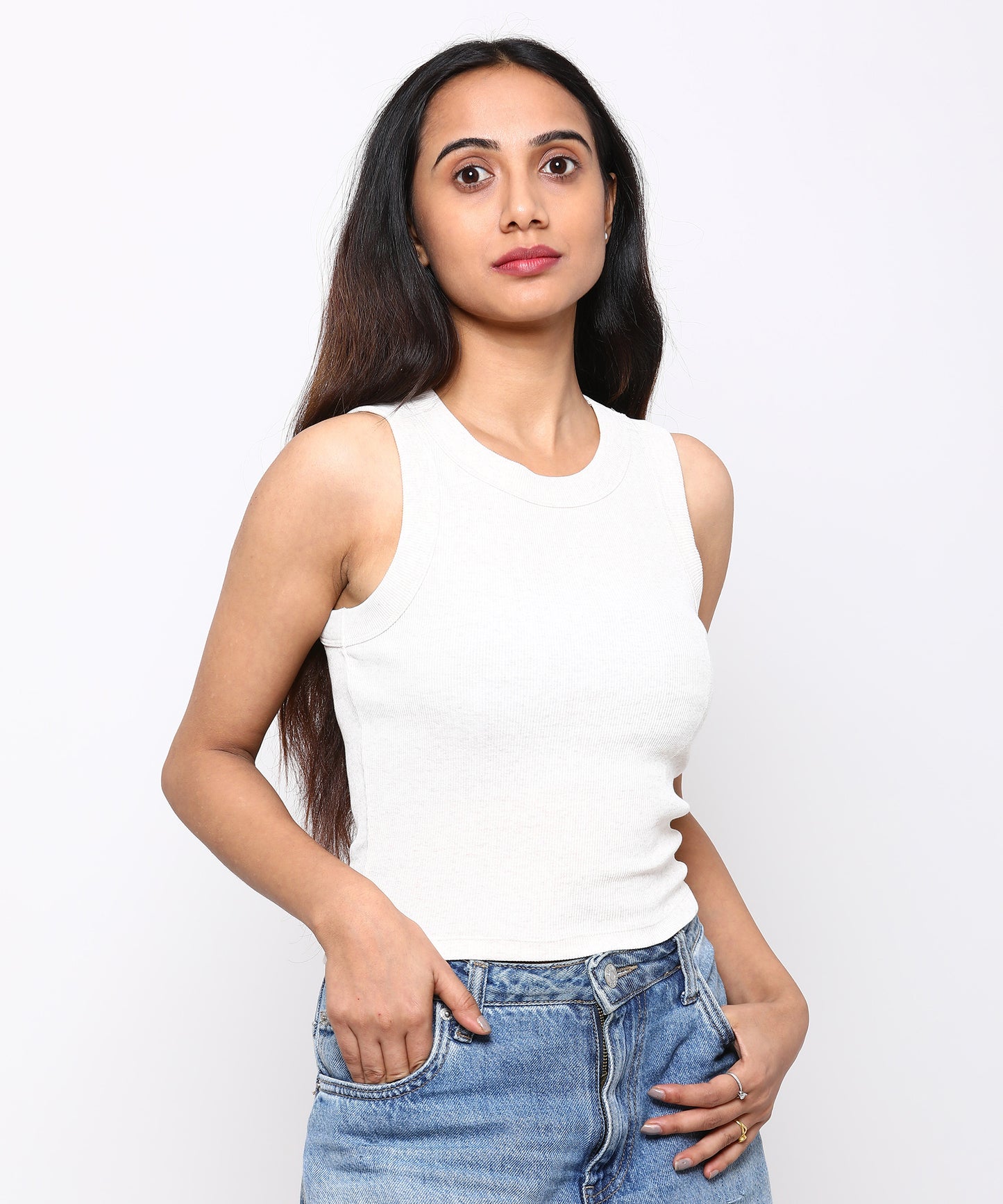 Womens Micro rib cropped cutaway tank top