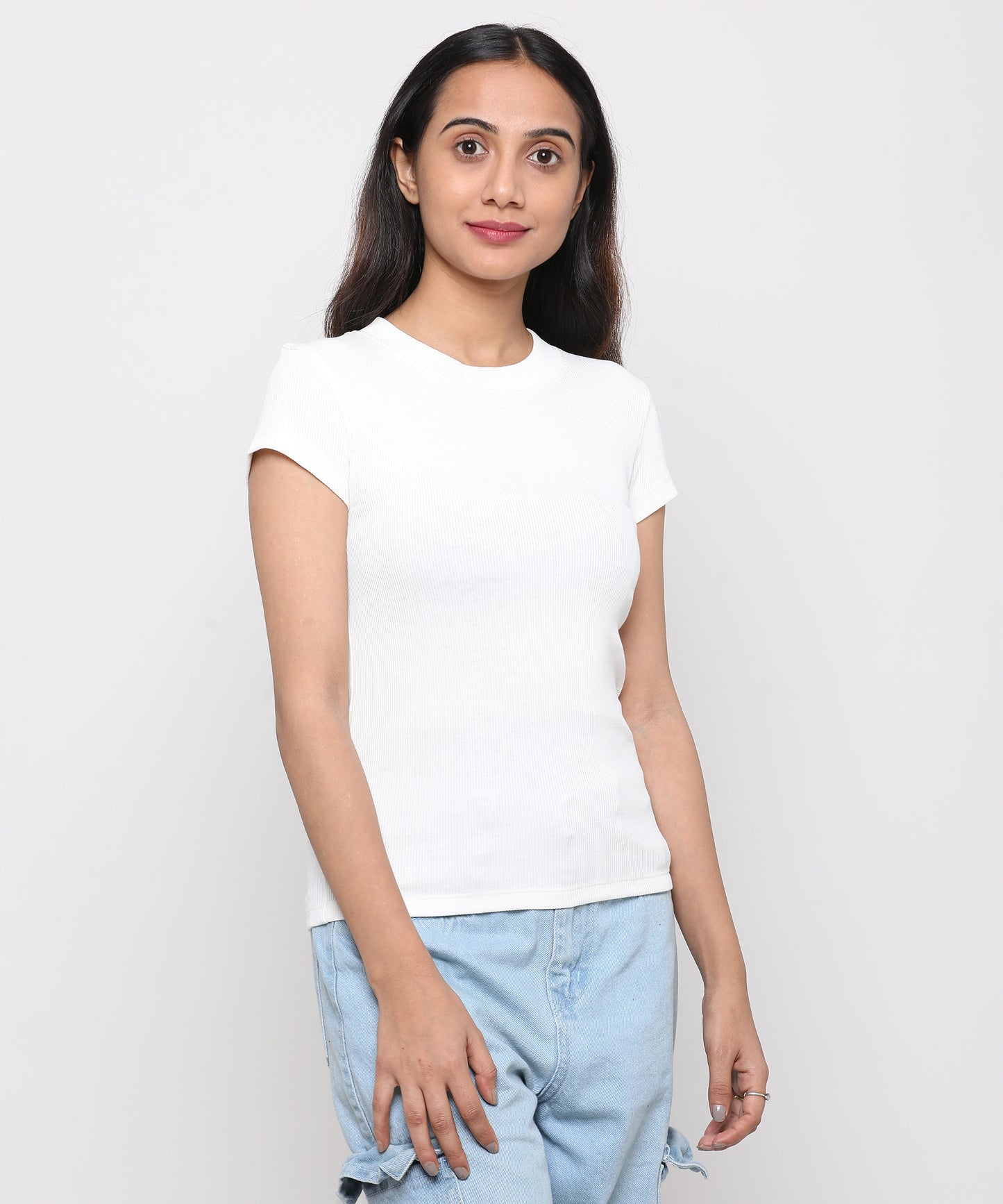 Womens Micro rib crew neck tee shirt