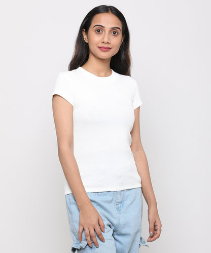 Womens Micro rib crew neck tee shirt
