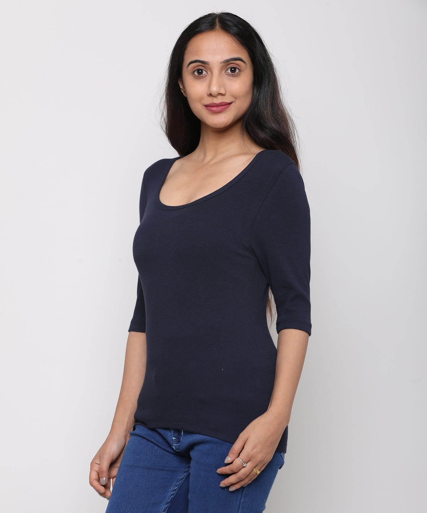 Womens Micro rib elbow sleeve Tee Shirt