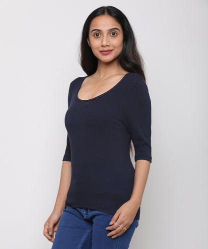 Womens Micro rib elbow sleeve Tee Shirt